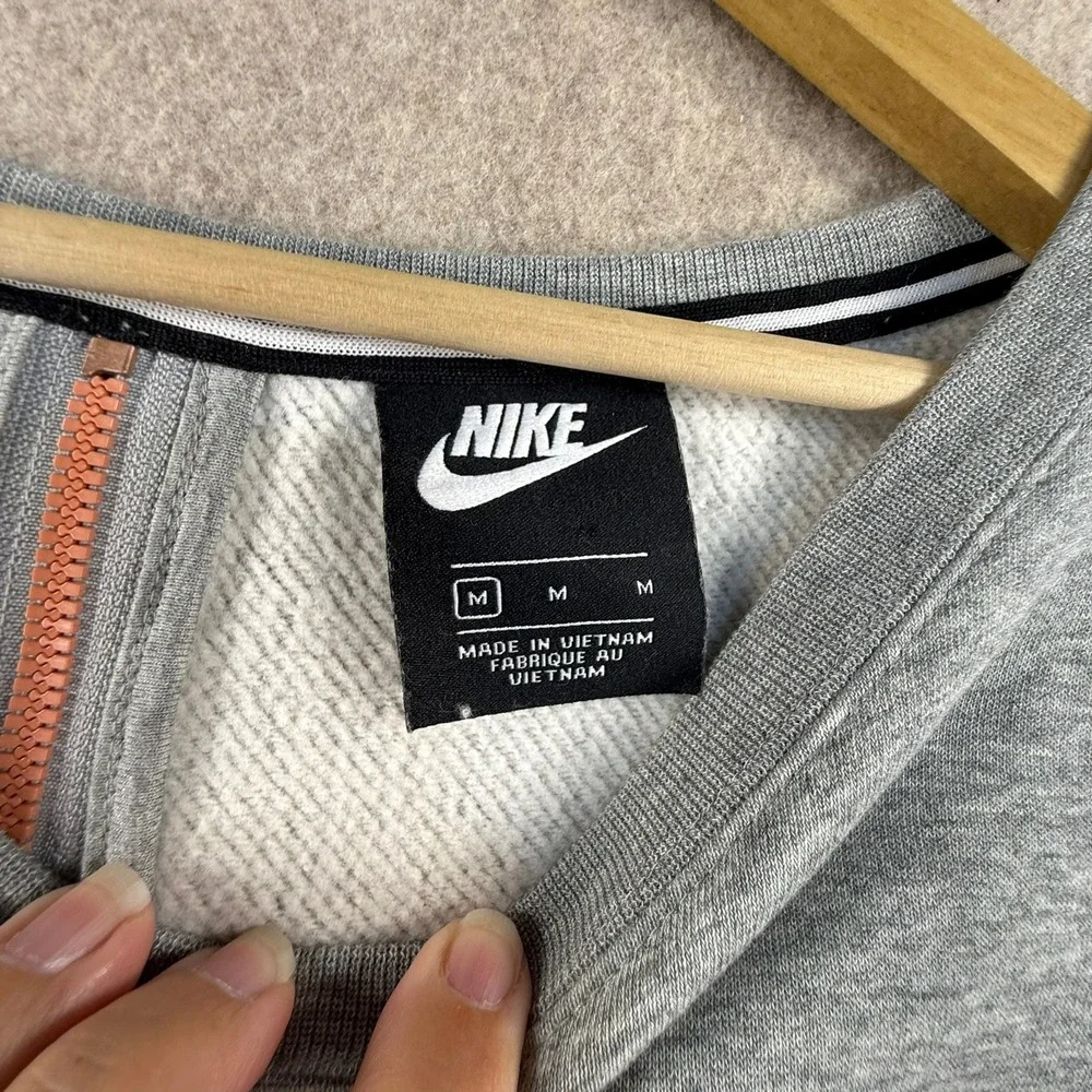 Nike Air Womens Cropped Sweatshirt Gray Rose Gold Metallic Logo Back Zip Medium